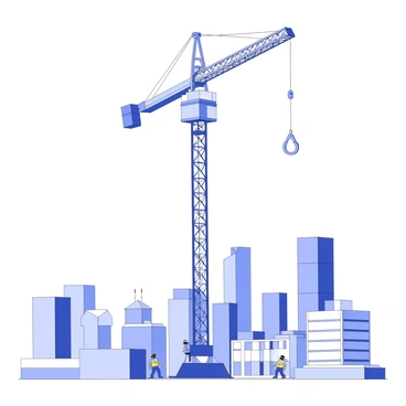 A tall construction crane operating on a city skyline backdrop