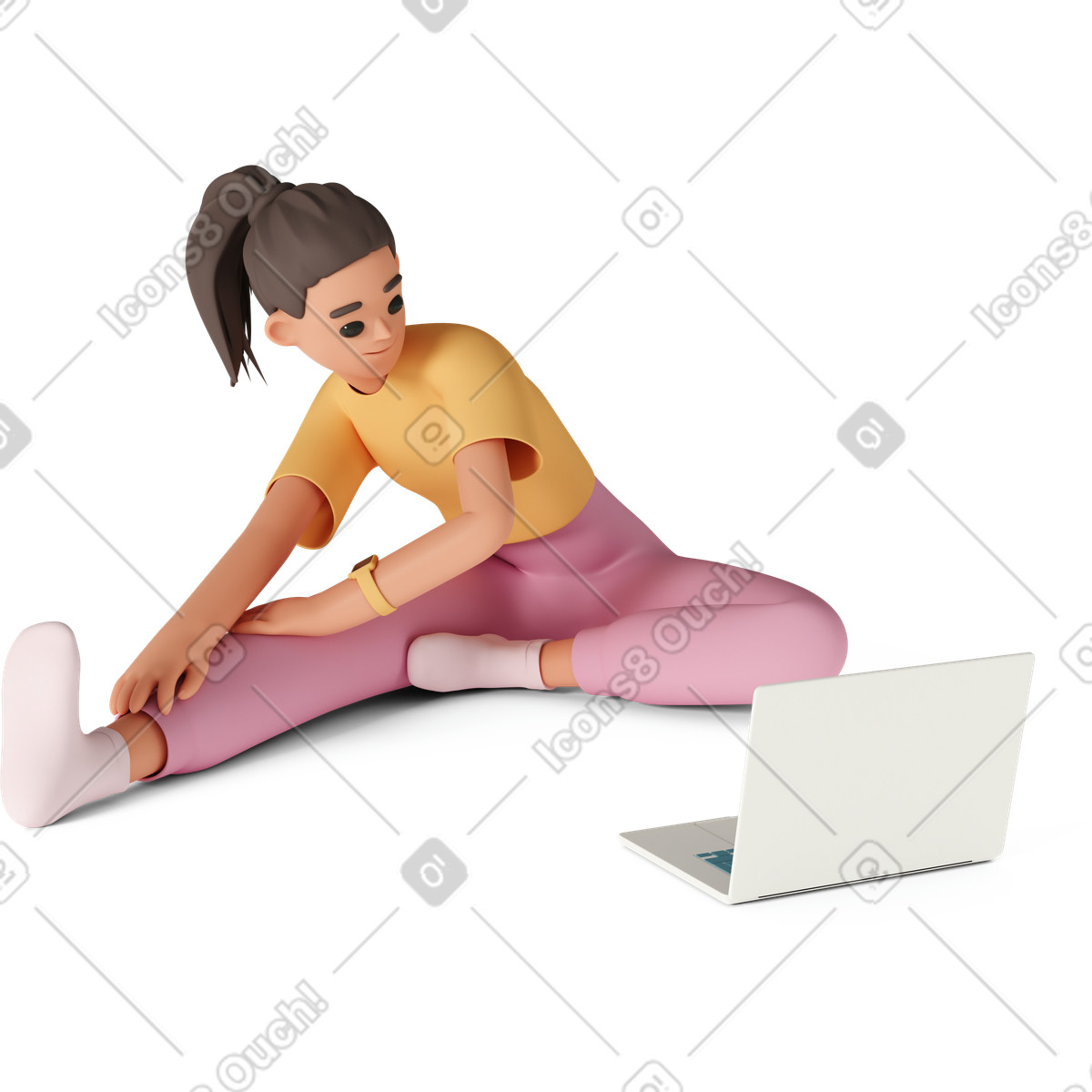 3D Casual life スタイルの Young woman does yoga のイラストをPNG、SVG形式でダウンロード