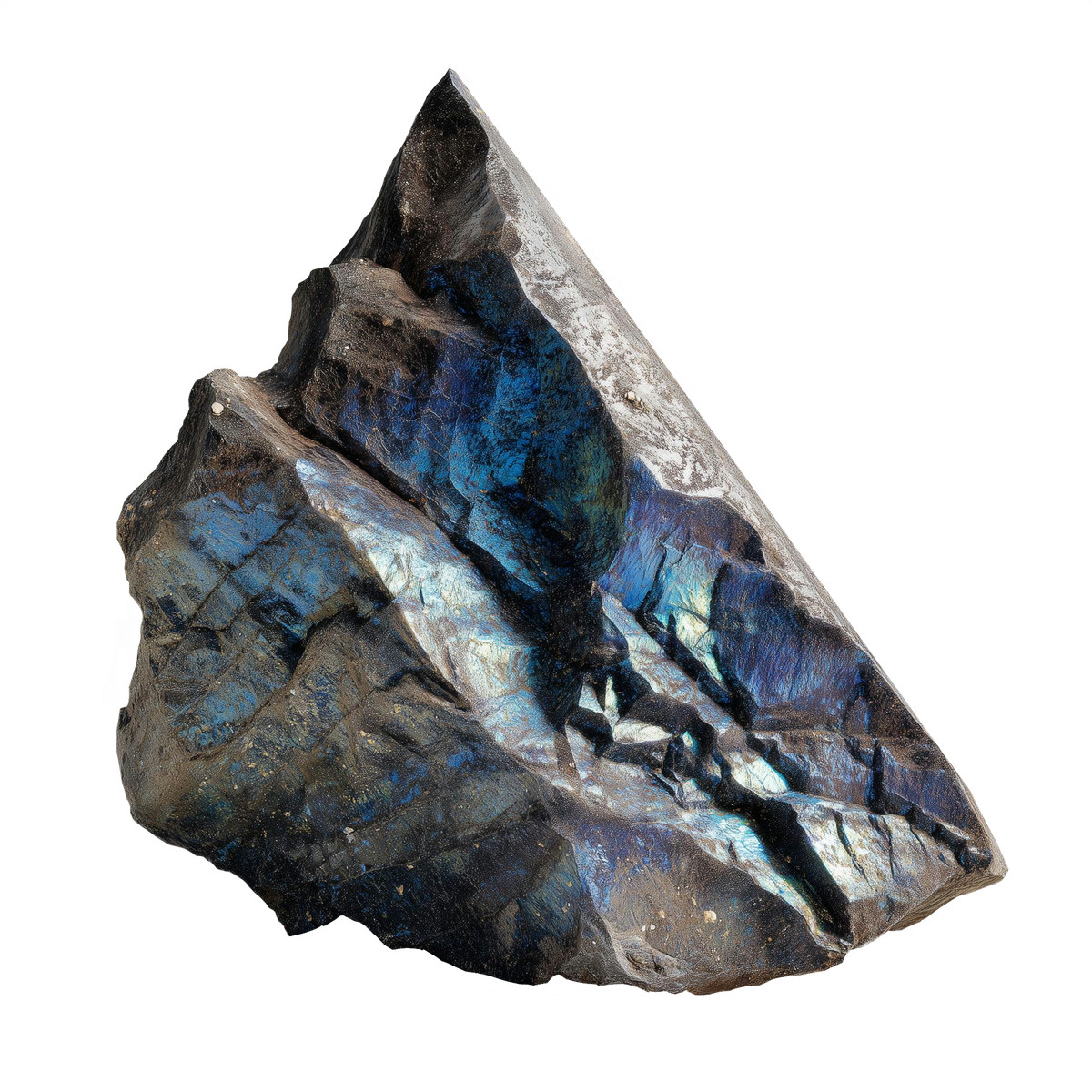 Dark iridescent mineral sample, raw labradorite stone, geology and mineralogy illustration in Biomorphic style download in PNG, SVG