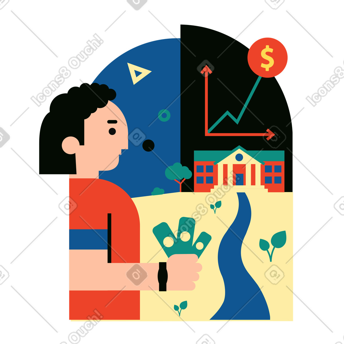 Us dollar exchange rate growth illustration in Polar style download in PNG, SVG