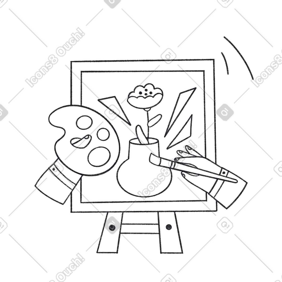 Painting vase with flower on canvas, Artistic expression and creativity illustrazione in stile Bonbon Line scarica in PNG, SVG