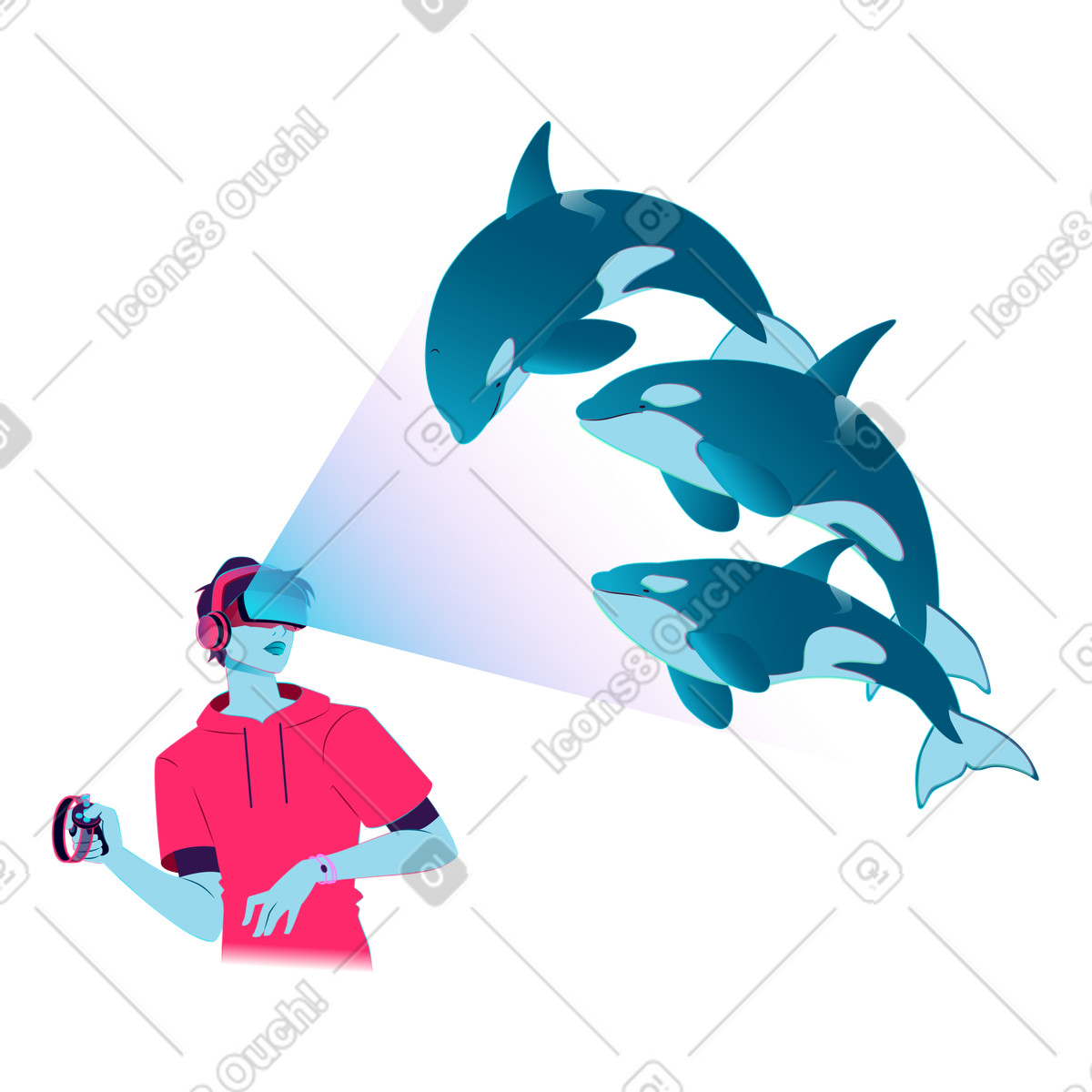 Exploring ocean animals illustration digital world clipart educational marine simulation PNG