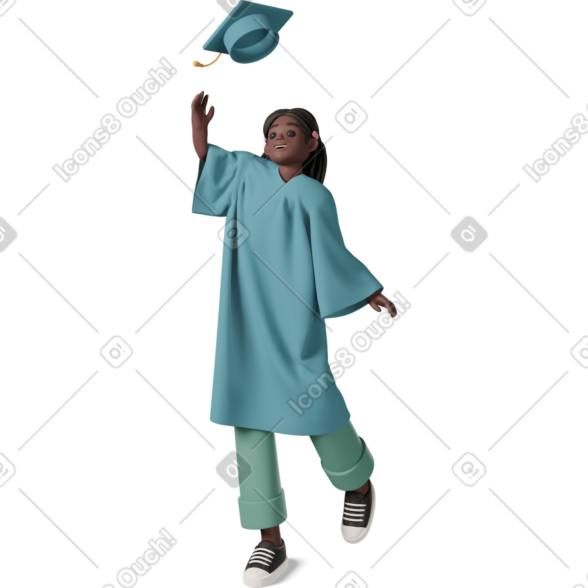 Graduate girl throwing cap-Illustration im 3D Casual life-Stil als Download in PNG, SVG