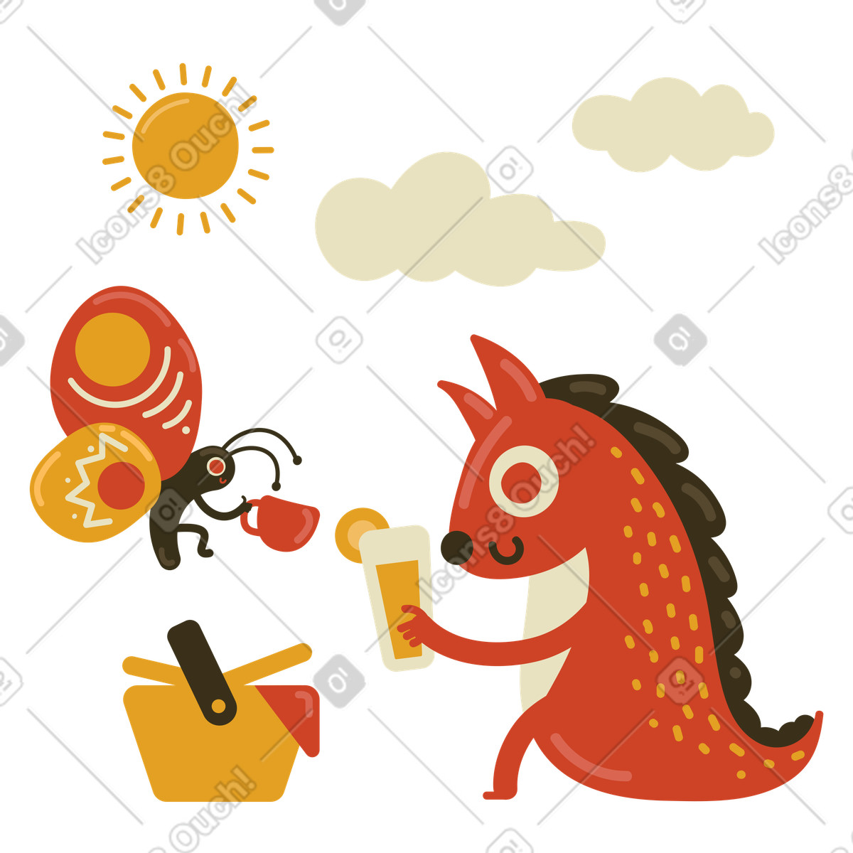 Illustration Pique-nique dans la nature le style Arabica à télécharger aux formats PNG, SVG