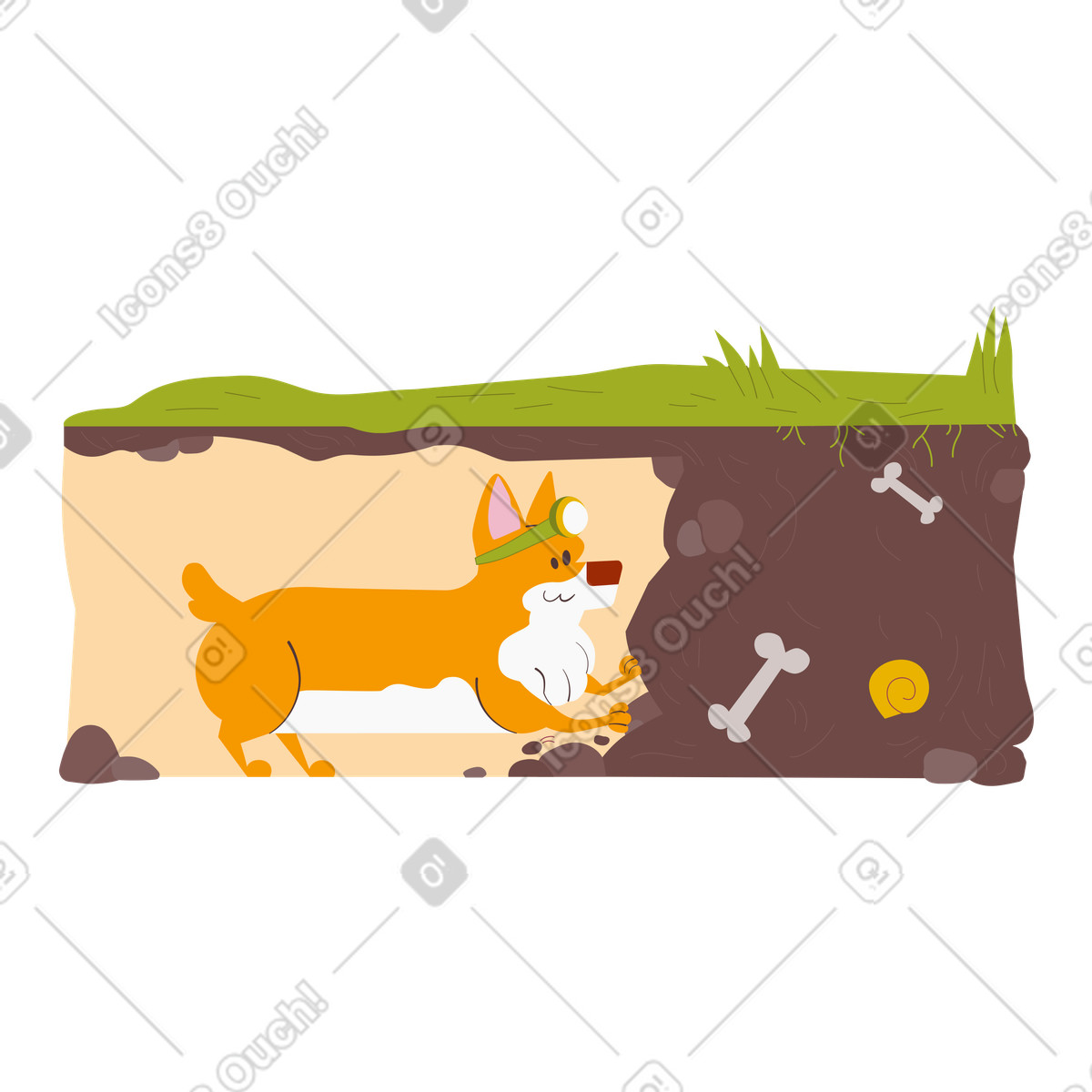 Cane che cerca ossa sottoterra illustrazione in stile Woof scarica in PNG, SVG
