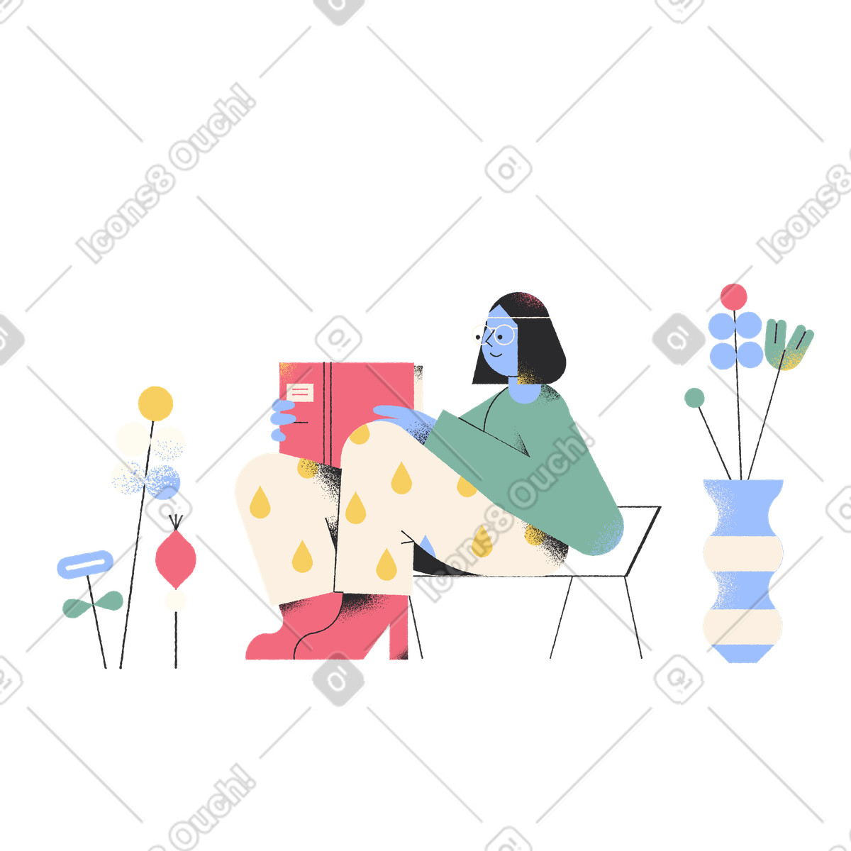 Rilassati e leggi un libro illustrazione in stile Pablo scarica in PNG, SVG