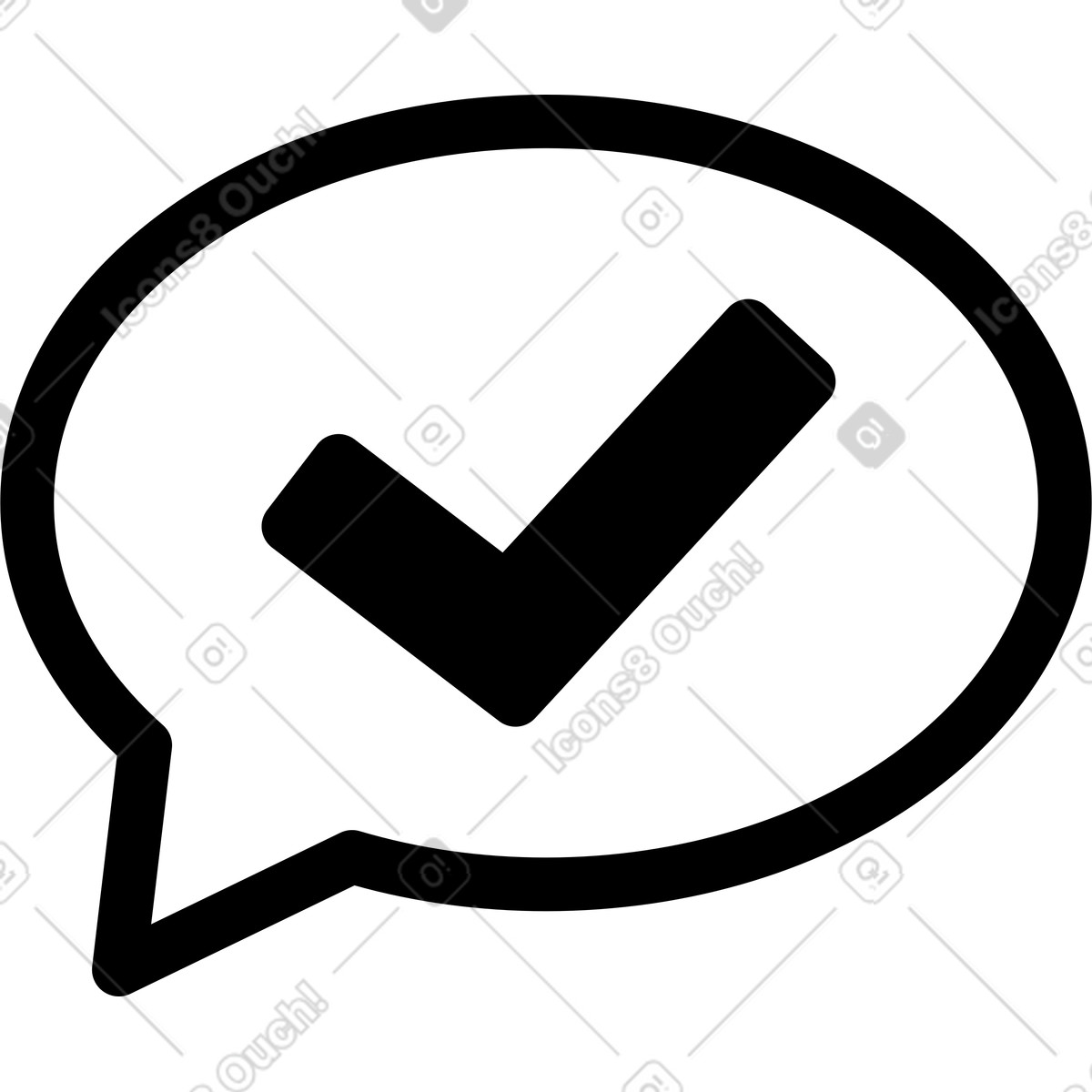 Checkmark speech bubble indicating approved message and positive confirmation response illustrazione in stile Notion Line Art scarica in PNG, SVG