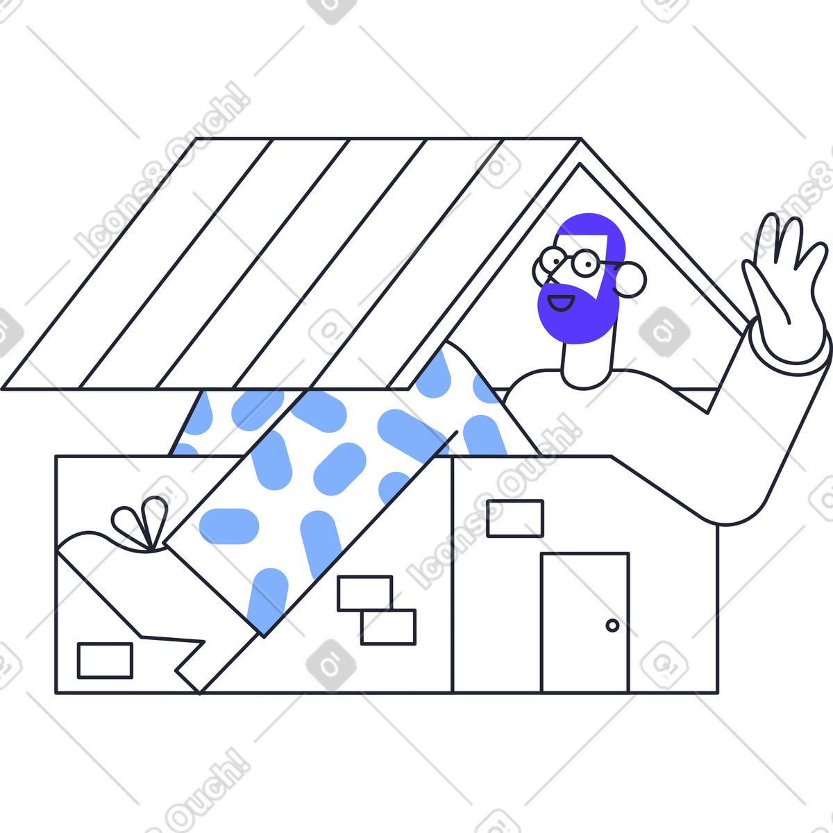 Man lying in the house waving illustrazione stile Pablita scarica PNG, SVG