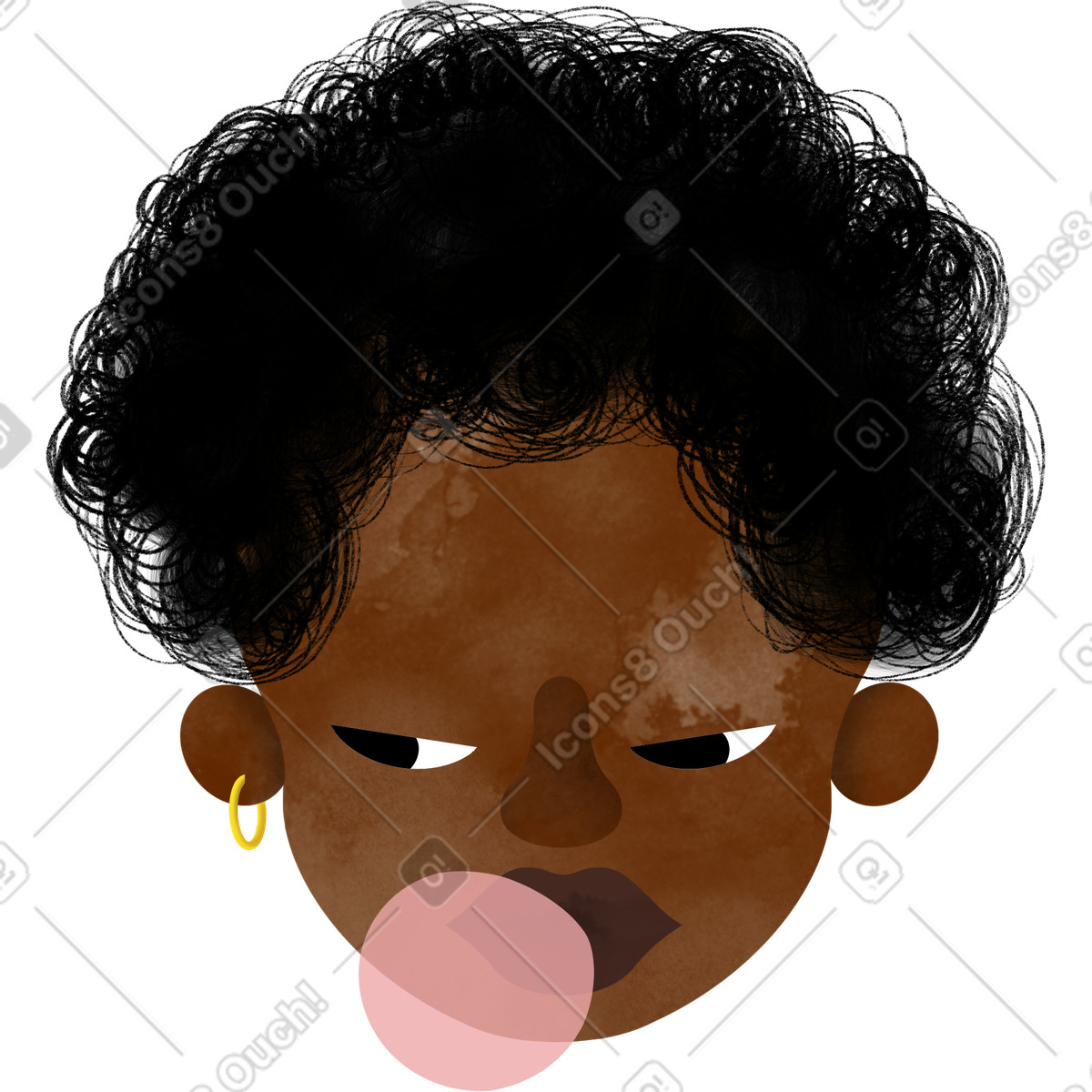 Illustration Young woman blowing bubble gum dans le style Jumble à télécharger aux formats PNG, SVG