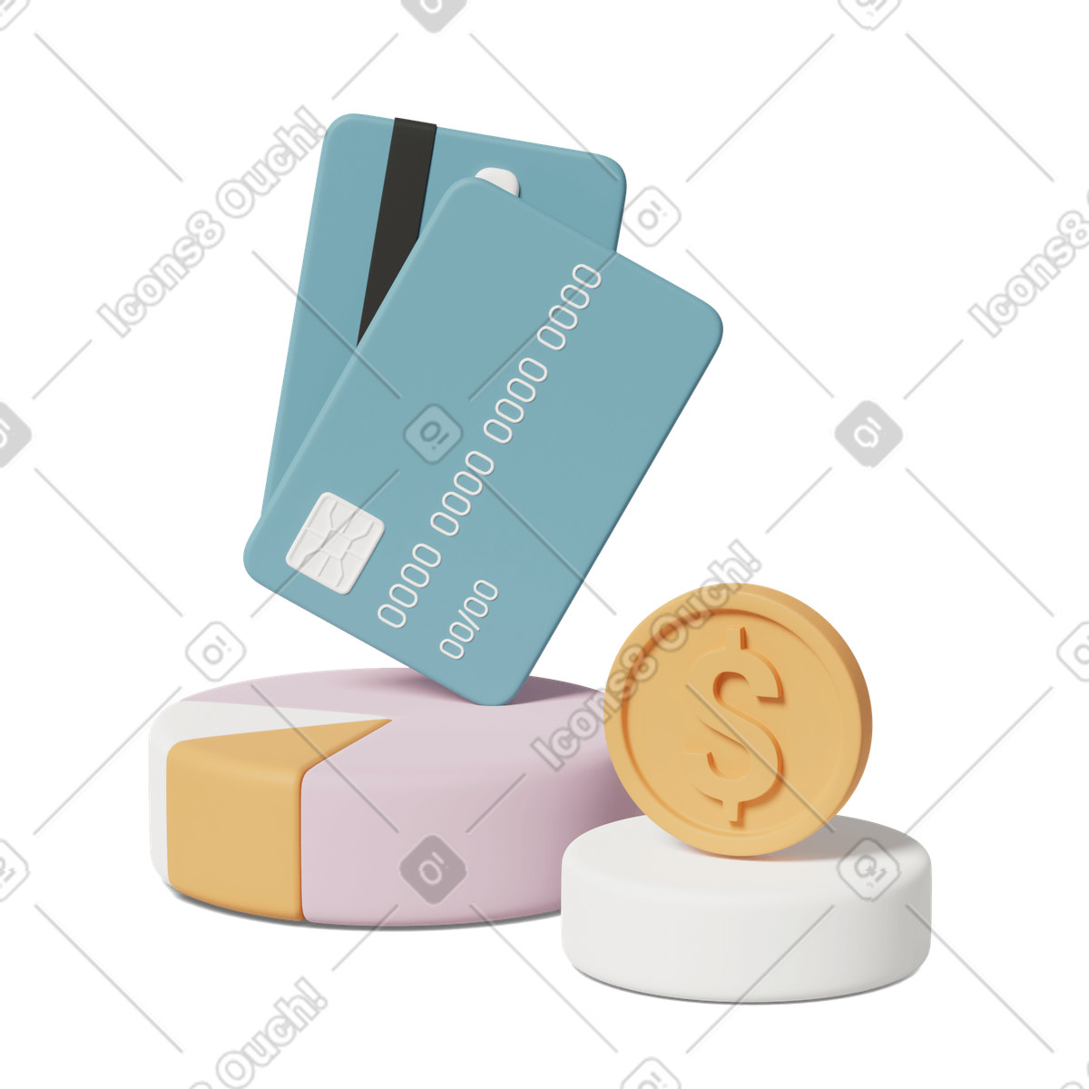 下载 3D Casual life 风格的 Credit cards and pie chart 插画，支持 PNG、SVG 格式