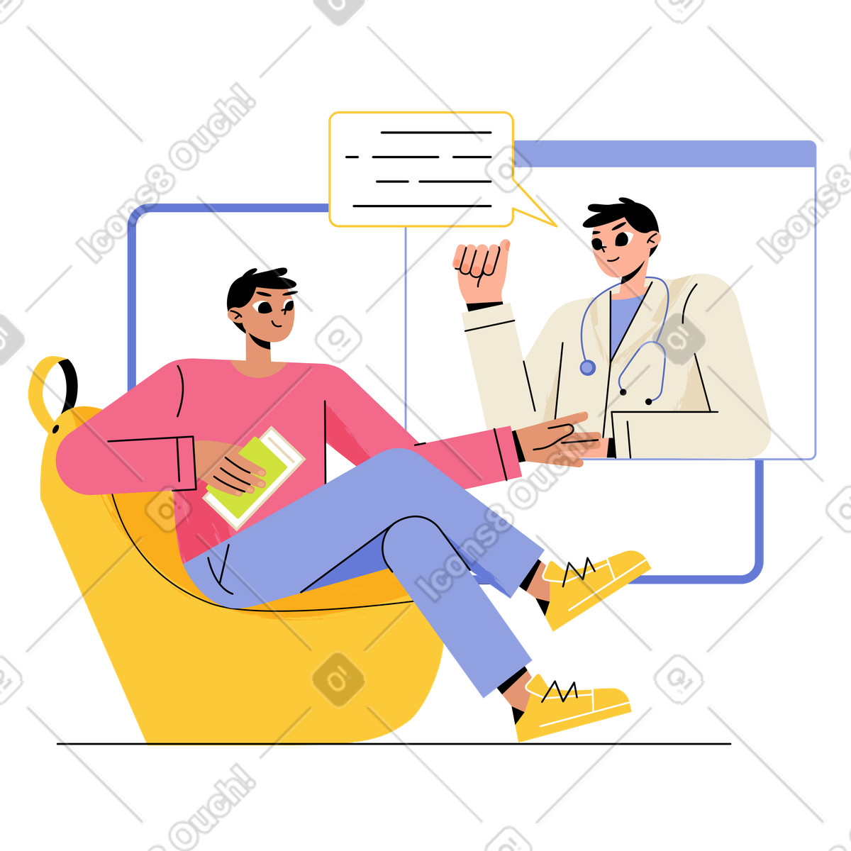 Illustration Online medical consultation with doctor, Telemedicine appointment concept dans le style Juicy à télécharger aux formats PNG, SVG