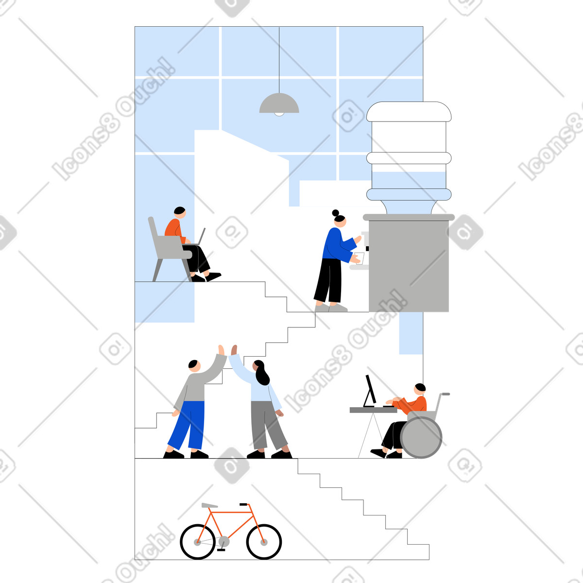Ilustración Jóvenes trabajando en espacio de coworking. estilo Tiny a descargar PNG y SVG
