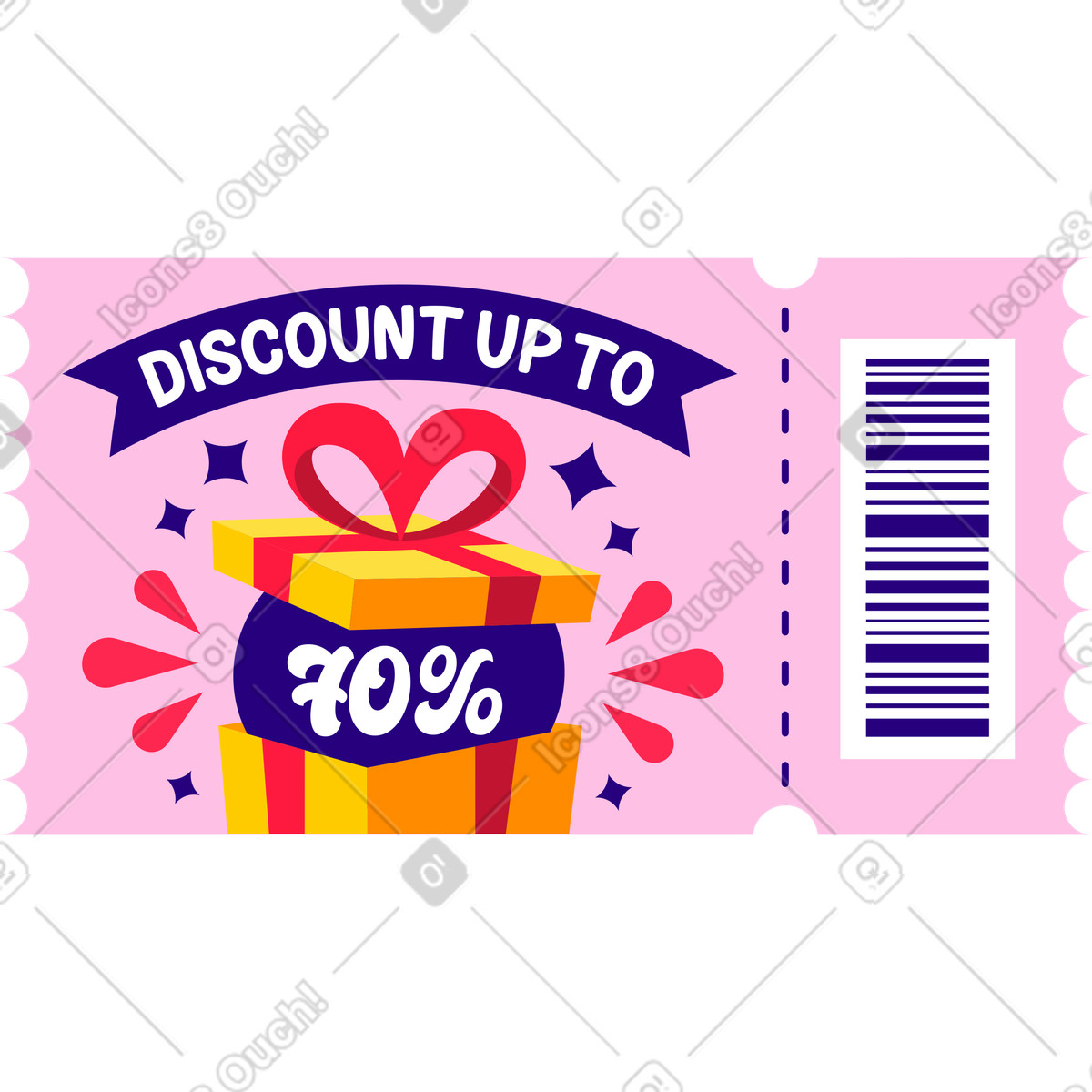Beschriftungsrabatt bis zu siebzig prozent gutscheintext-Illustration im Lettering-Stil als Download in PNG, SVG