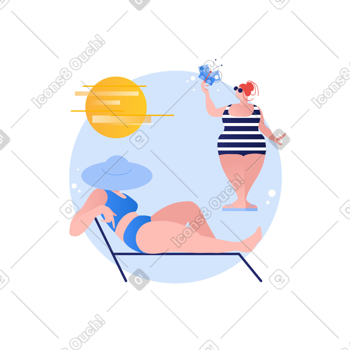 Zwei frauen sonnen sich am strand-Illustration im Clip-Stil als Download in PNG, SVG