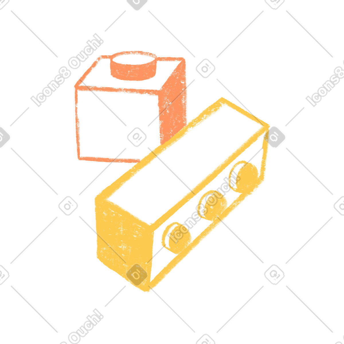 Yellow and orange lego bricks-Illustration im Chalky-Stil als Download in PNG, SVG