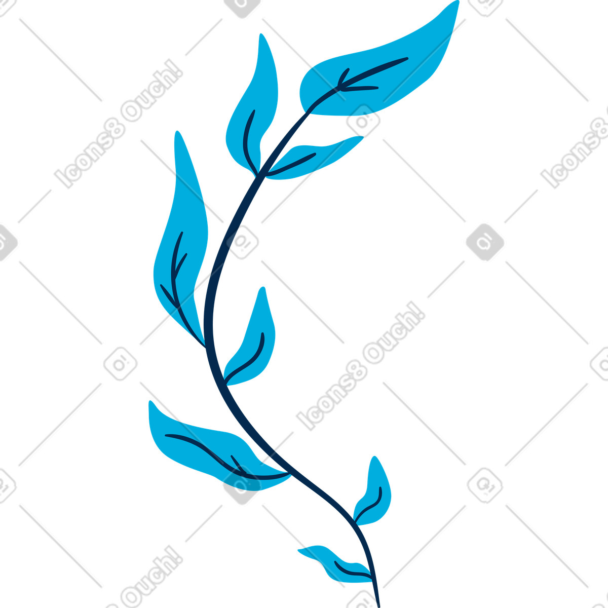 Branch with leaves illustration in Flame style download in PNG, SVG