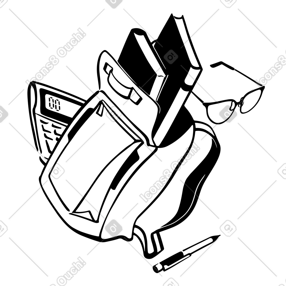 Getting ready for school illustration with clipart of a backpack, textbooks, and educational items