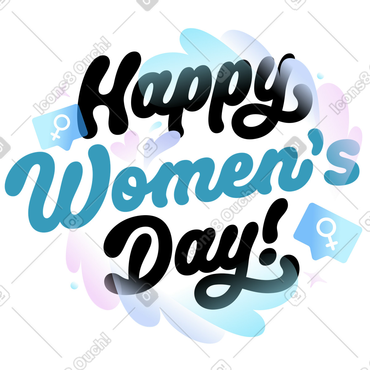 下载 Airy 风格的 Decorative happy women's day text with pastel splashes, empowerment greeting 插画，支持 PNG、SVG 格式