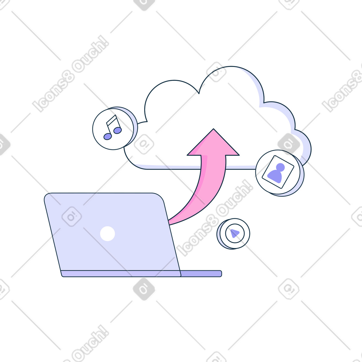 Uploading files from a laptop to the cloud illustration in PNG, SVG