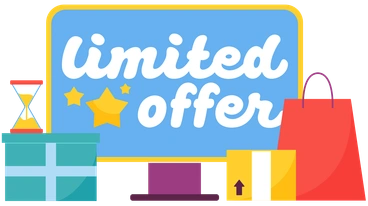 A colorful sign promoting a limited offer - Sammy style illustration
