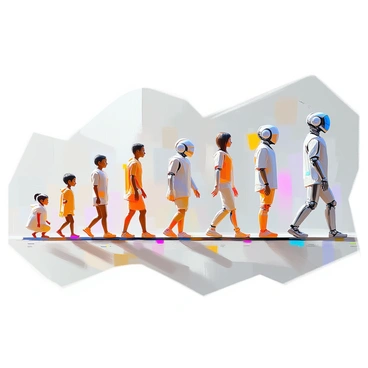 A timeline depicting the potential future evolution of humans influenced by genetic engineering. The timeline is divided into distinct segments, each representing a different stage of evolution. The first segment shows traditional humans, characterized by diverse appearances and clothing styles. The next segment illustrates enhanced humans with features like heightened intelligence and physical abilities, reflected in their athletic builds and advanced technology. Following that, a segment presents hybrid humans, merging traits from various species, showcasing unique features such as luminescent skin or additional limbs. The final segment displays a futuristic vision of humans living in harmony with technology, featuring seamless integration of organic and mechanical elements. Each segment is connected by arrows indicating progression, with labels highlighting key advancements in genetic engineering at each stage.