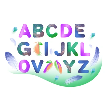 A modern pastel illustration featuring the alphabet letters from A to Z, each constructed using various patterns inspired by bird feathers. Each letter displays intricate details, showcasing vibrant colors and textures typical of different bird species. The letters are arranged neatly on a soft, gradient background, allowing the feather patterns to stand out. Surrounding the letters are small, delicate illustrations of feathers, enhancing the overall theme of avian beauty.