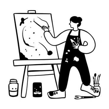 An artist experimenting with different brushes on a large canvas