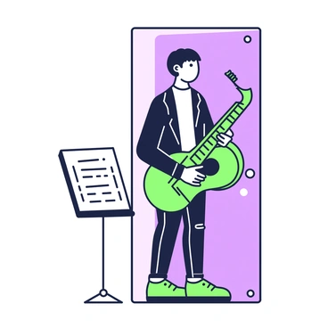 A musician gripping their instrument tightly, waiting outside an audition room