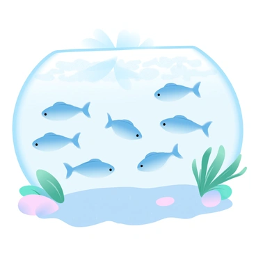 A school of minnows is swimming together in a clear stream. The water is sparkling and reflects light in various shades of pastel blue and green. The minnows are small and slender, moving in unison, creating ripples in the water. Sunlight filters through the surface, casting soft patterns onto the sandy bottom of the stream. Surrounding the stream are smooth, rounded stones and patches of greenery, enhancing the vibrant underwater scene.