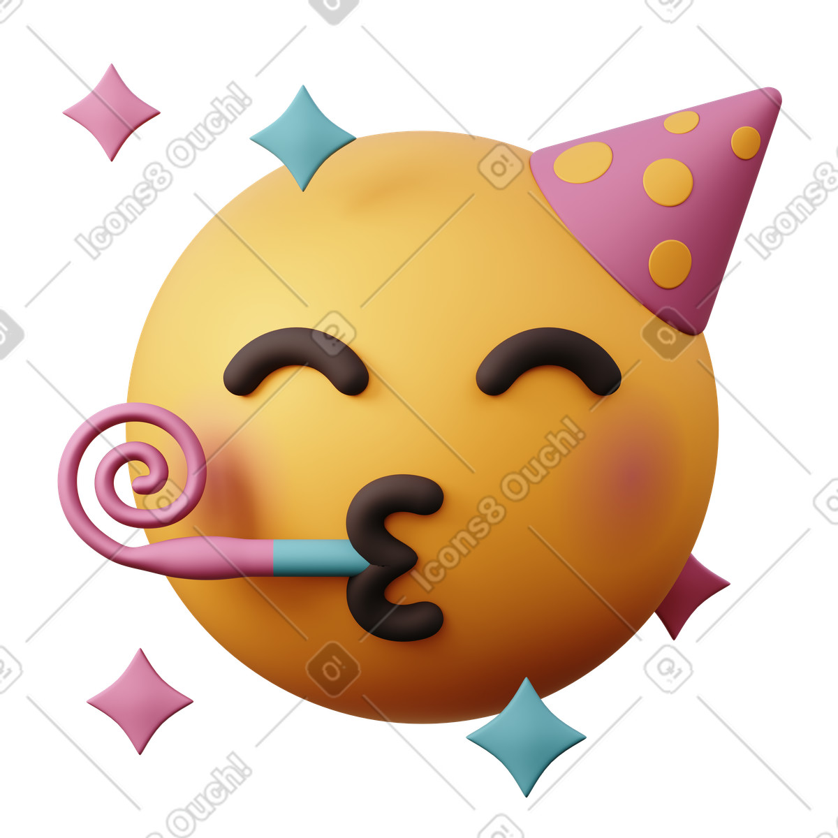 Ilustración Emoji de cara fiesta en estilo 3D Sugary a descargar en PNG y SVG