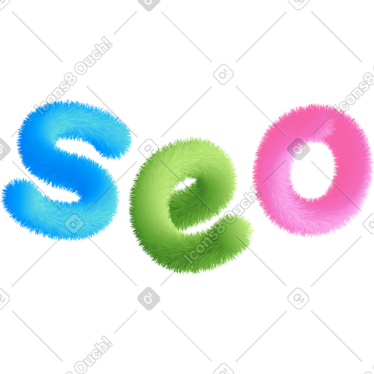 Ilustración Letras seo en texto de estilo multicolor Puffy a descargar PNG y SVG