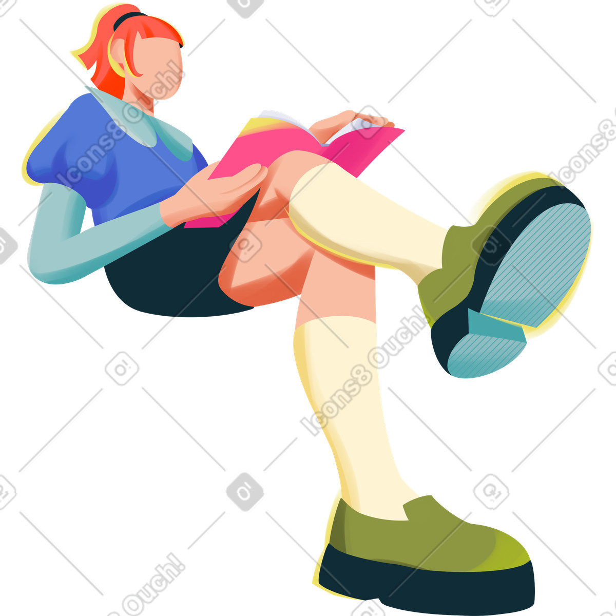 Dynamic スタイルの Woman reading のイラストをPNG、SVG形式でダウンロード