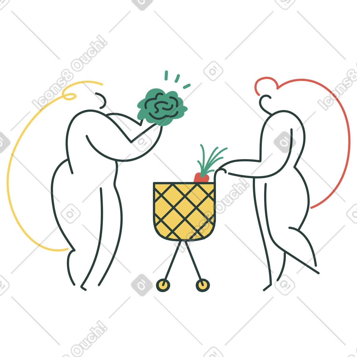 Ilustração de Mulheres comprando legumes em no estilo Macaroni para baixar em PNG, SVG