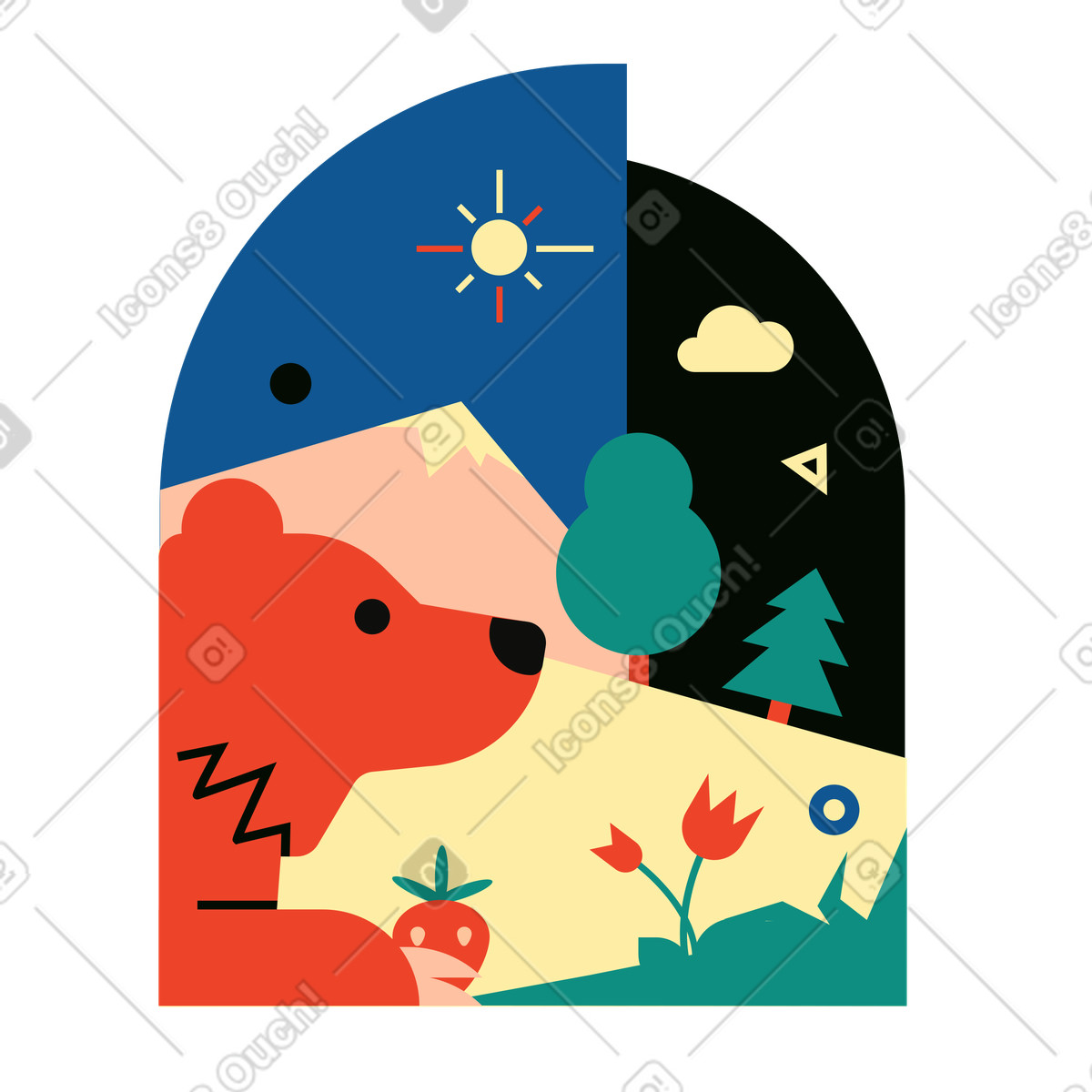 Ilustración Oso grizzly en el bosque estilo Polar a descargar PNG y SVG