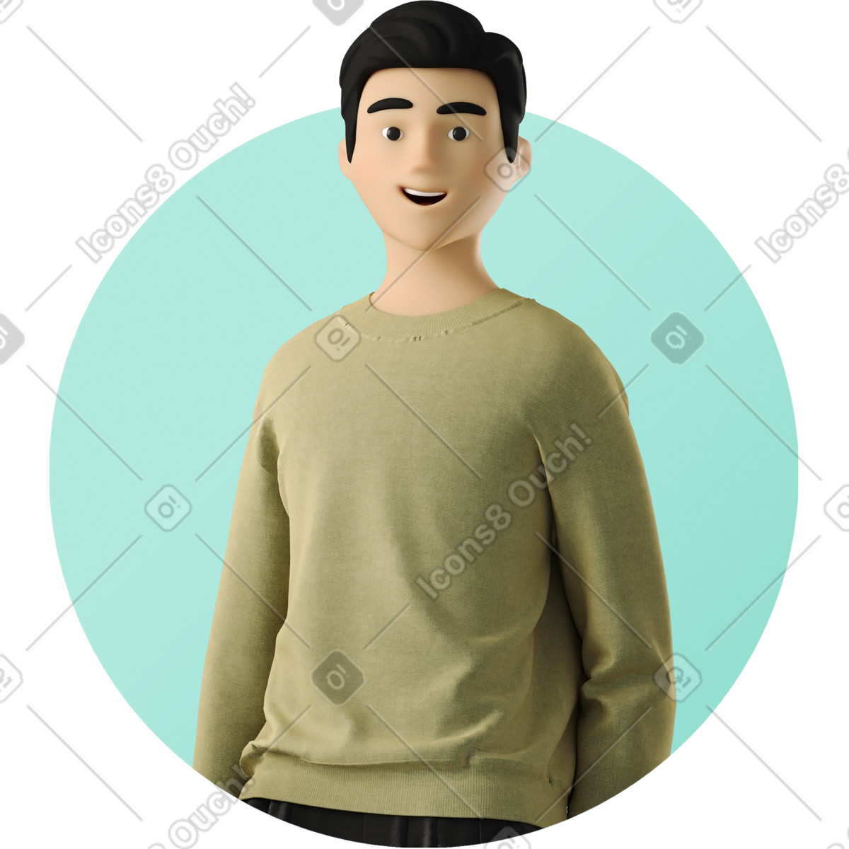 Illustration Homme en pull kaki dans le style 3D Business à télécharger aux formats PNG, SVG