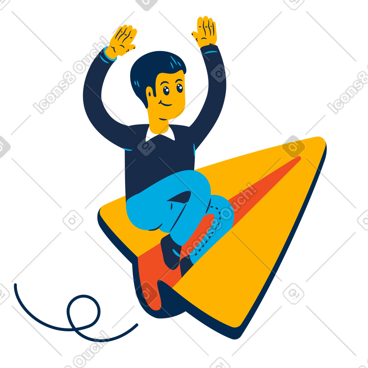 Enjoying paper airplane flight, Email or chat message delivery illustrazione in stile Flame scarica in PNG, SVG