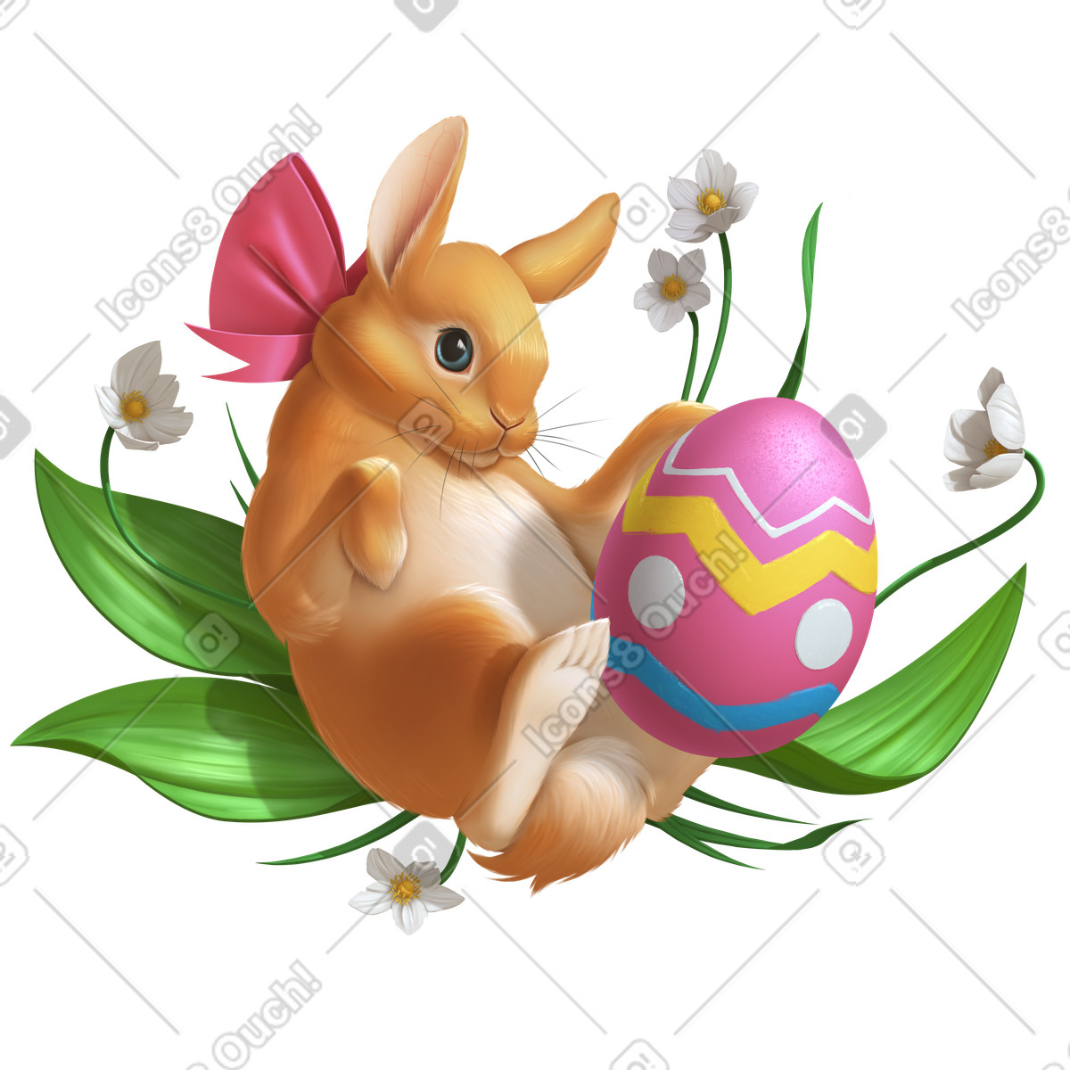 Easter bunny with egg illustration in Props style download in PNG, SVG