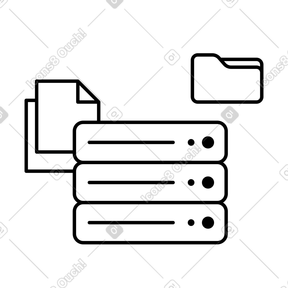 Server stack with document files and folder for data storage illustrazione in stile Notion Line Art scarica in PNG, SVG