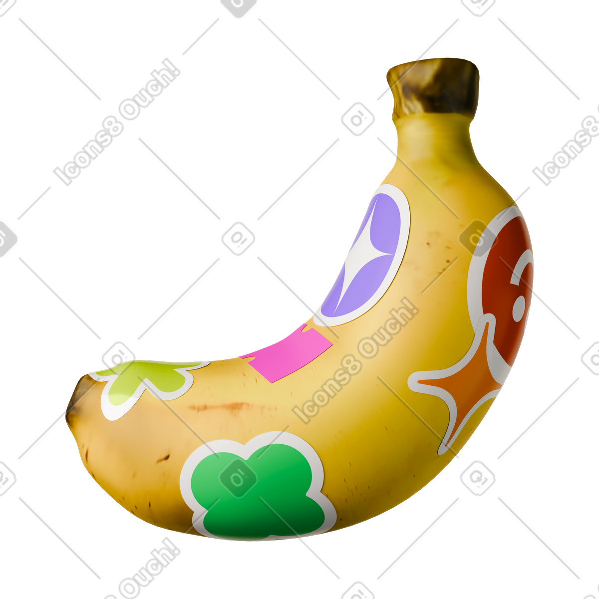 下载 3D Stickle 风格的 带贴纸的香蕉 插画，支持 PNG、SVG 格式