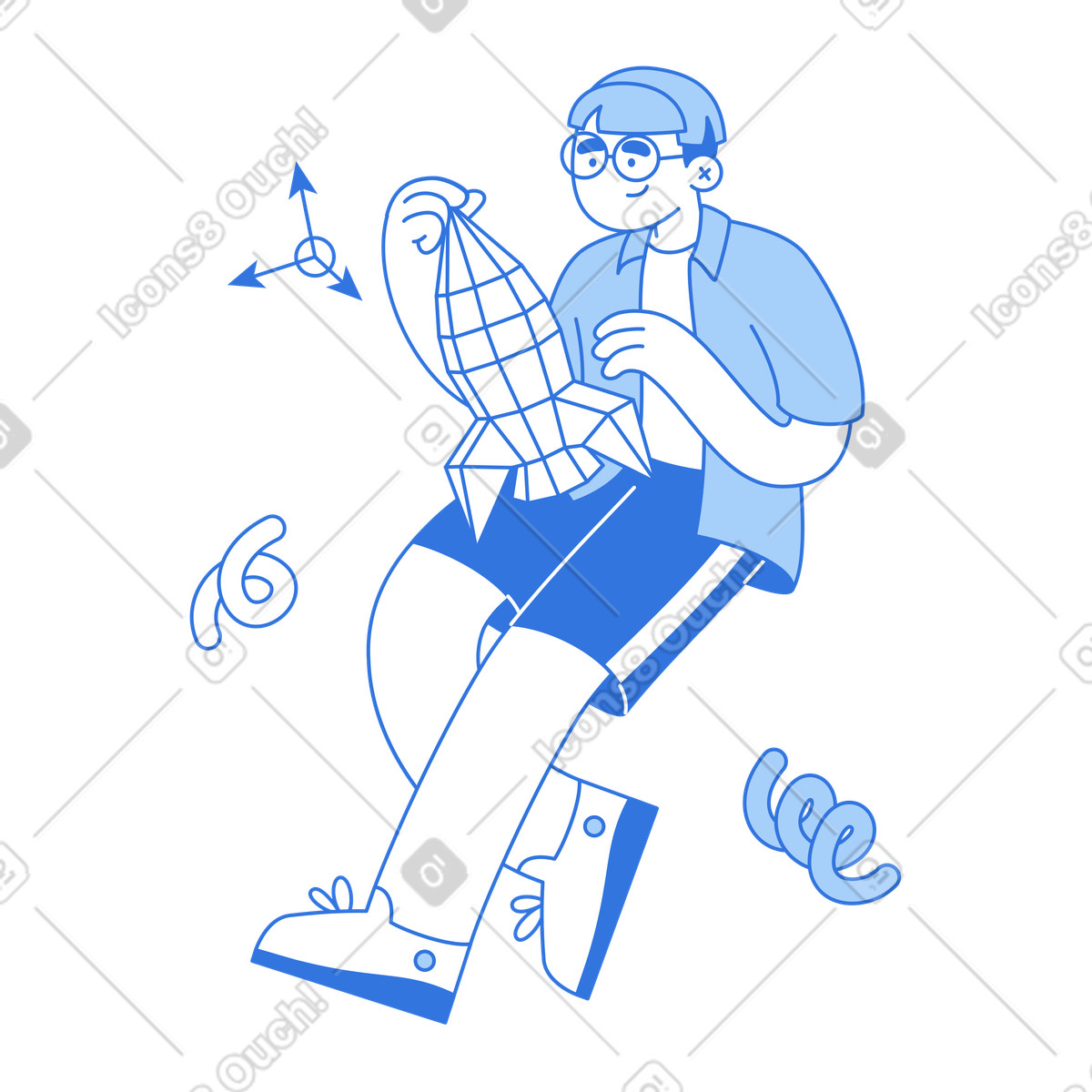Character holding wireframe object, Creative technology and digital art illustration in Sky style download in PNG, SVG