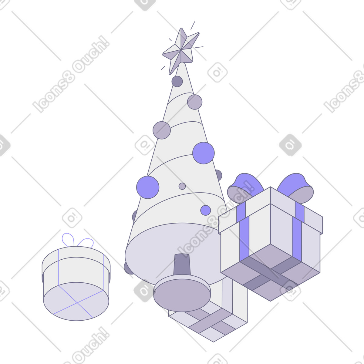 Modul 스타일의 Wrapped gifts under decorated tree, Winter festive season 일러스트레이션 PNG, SVG 다운로드