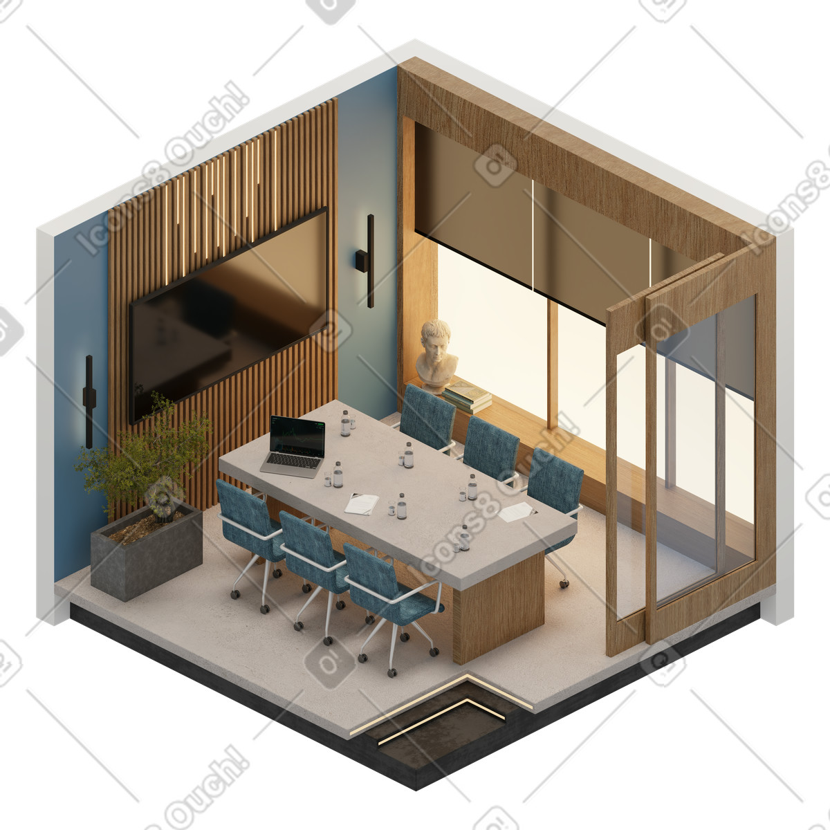 Sala riunioni isometrica illustrazione in stile 3D Rooms scarica in PNG, SVG