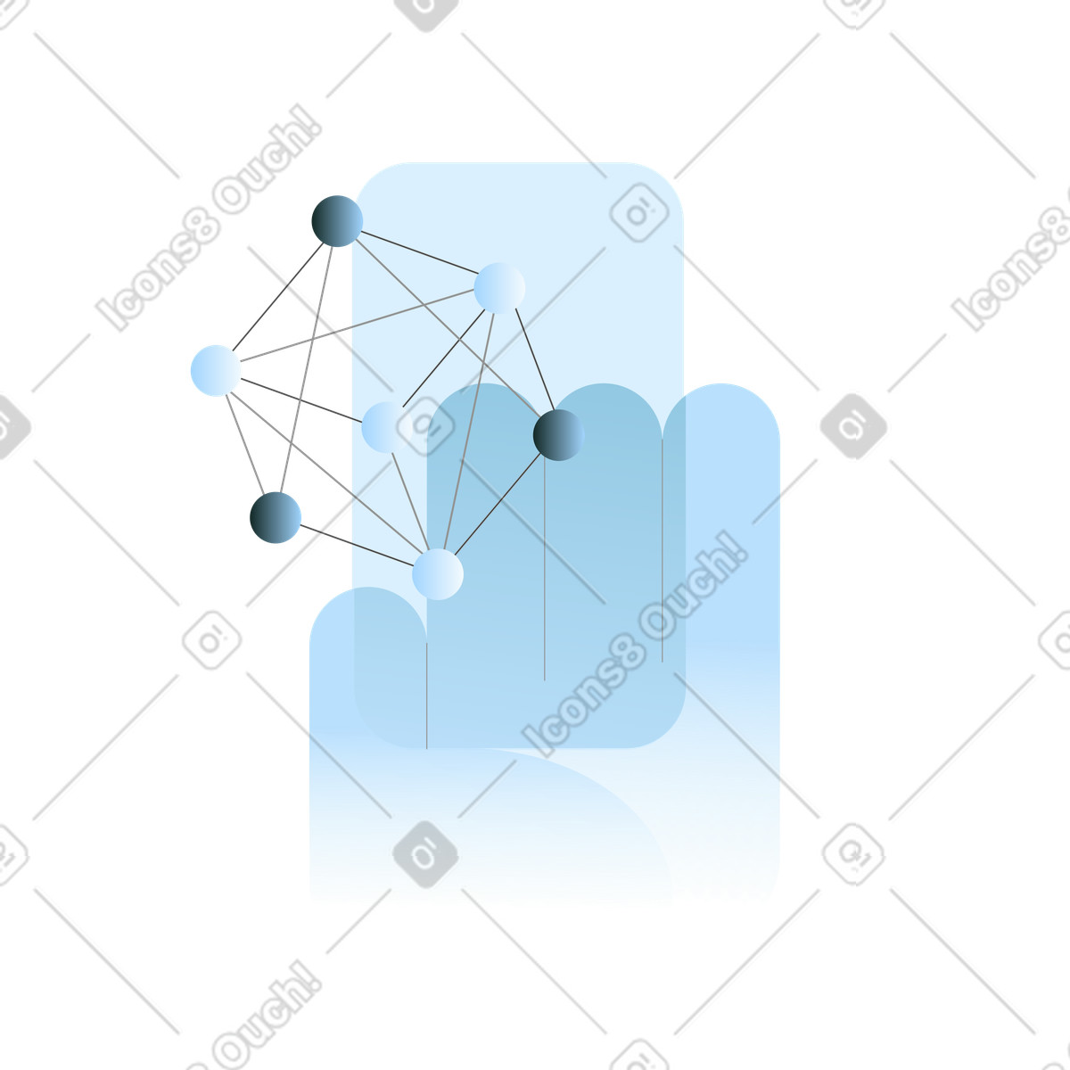 Hand with neural network nodes and smartphone, AI technology in mobile devices illustration Concept style download PNG, SVG