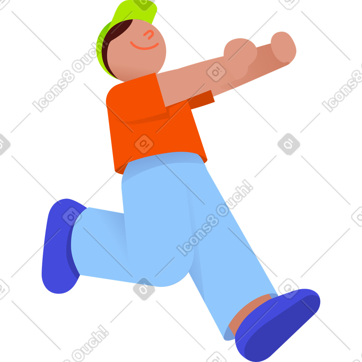 Ilustração de Jovem corre com os braços estendidos em no estilo 8bit para baixar em PNG, SVG