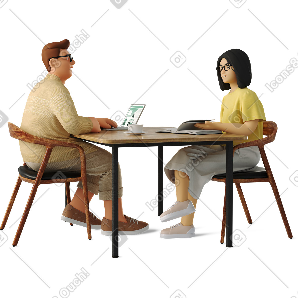 Two people discussing a project illustration discussion clipart graphics vector