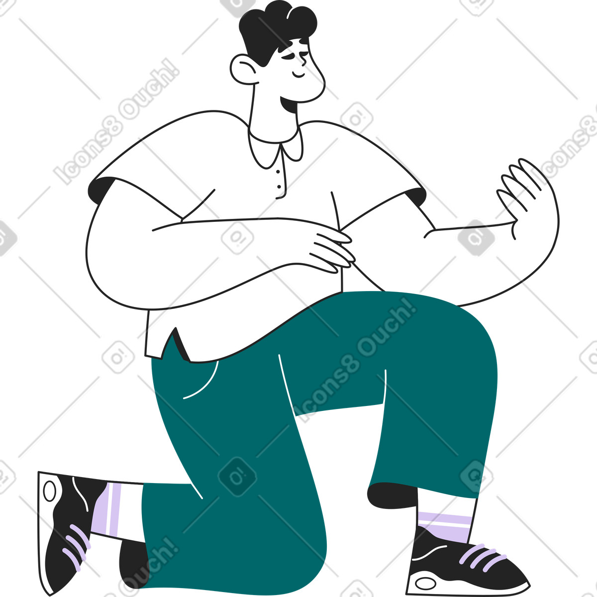 Ilustración Hombre arrodillado y sosteniendo algo en sus manos estilo Sammy Line a descargar PNG SVG
