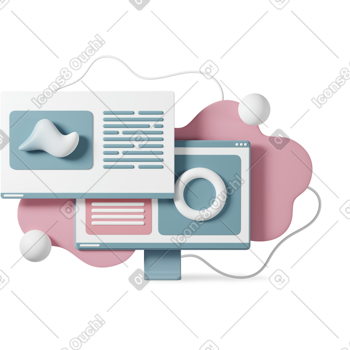 3D Casual life 스타일의 Ui windows overlapping on laptop, digital prototyping and layout 일러스트레이션 PNG, SVG 다운로드