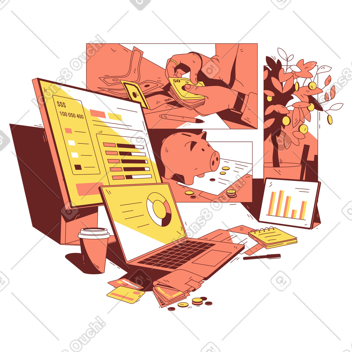 Finanzielle bildung und online-banking-Illustration im Storyline-Stil als Download in PNG, SVG