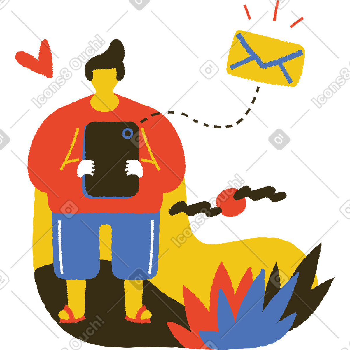 Ilustración Sending digital message on tablet, Online communication and social connection en estilo Bermuda a descargar en PNG y SVG