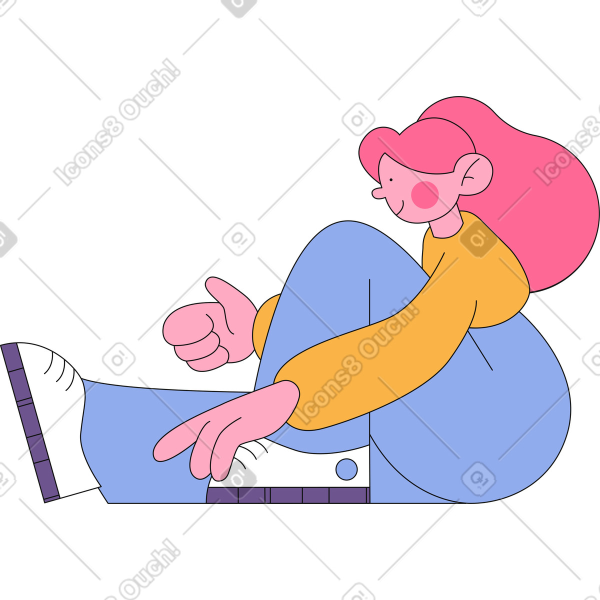 Sitting girl with ponytail illustration in Bloom style download in PNG, SVG